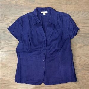 Coldwater Creek Navy Blue Fitted Button Down Blouse